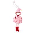 Bambola di Natale in peluche con cappello rosa e sciarpa a righe per decoro - Rosa