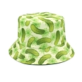 Creative reversible bucket hat with yellow fabric and green cucumber pattern for outdoor sun protection - M (56-58cm) / Cucumber Pattern (Reversible Black Interior)