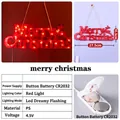 Red LED Merry Christmas sign with reindeer and tree, 27.5x10.5cm lighted holiday decor - Button Battery Model / Red