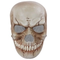 Máscara de calavera blanca envejecida con costuras marrones y malla metálica negra en ojos - Estilo de Color Sólido (HDB21036A)