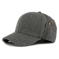 Gorra de invierno de lana gris oscuro con orejeras de felpa y detalle de botón dorado - L (55-57cm) / Gris Medio