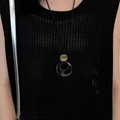 Minimalistische Mini-Mondsichel-Tasche Halskette mit brauner Perle und schwarzer Kordel - Vintage Schwarzer Ring (10# Halskette-Schwarz-Braun)