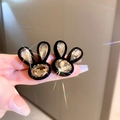 Elegant black flocked rabbit stud earrings with sparkling crystals for women - 24# Silver Pin - Black Rhinestone Rabbit