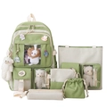 5-piece light green and white school bag set with backpack and cute badges - Without Bear Pendant / 2029 Green