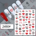 Self-adhesive nail art stickers with red hearts and sexy lip patterns, model JO-2490 - Style 2490