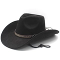 Klassieke zwarte western cowboyhoed met etnische band en verstelbare kinband - M(56-58cm) / Zwart