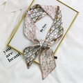 Long silk scarf hair tie with abstract face art print in soft pink and black tones - 7*100cm / Long Haired Girl