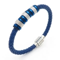 Pulsera de cuero trenzado azul con cierre magnético de plata texturizada para hombre - Estilo A Color Acero (KB170747-SJ)
