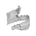 Silver organic wavy leaf style open ring with a modern minimalist metallic finish - Silver Wave Cuff B12
