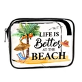 Transparent PVC makeup bag with black trim and colorful Life is Better at the Beach print - 007-Life is Better at Beach