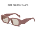Vintage rose red square frame sunglasses with champagne lenses in a geometric thick design - Rose Red Frame Champagne Gradient Lens