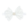 White lace bow headband for babies with elegant faux pearls and rhinestone accents - White (Pearl & Rhinestone)