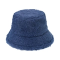 Close-up detail of thick navy blue fleece bucket hat showing warm lamb wool texture - Navy Blue