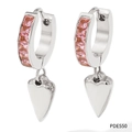 Pendientes punk de corazón en acero pulido con circonitas cuadradas rosas - Plata Rosa