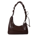 Fashionable dark coffee crossbody bag with a scrunched handle and ribbon bow detail - Brown