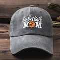 Vintage gewaschene dunkelgraue Baumwoll-Basecap mit Basketball MOM Stickerei - Einheitsgröße / Grau