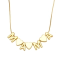 Polished gold MAMA letter necklace with three heart charms on a delicate box chain - MAMA