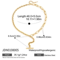 Détails macro du collier en acier plaqué or 18K avec fermoir en T et chaîne trombone - Style Toggle en T Trombone (JDN0108005)