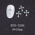 Detailed view of silver Gothic cross nail charms with teal zircon inlay, size 8x10mm - Silver Cross with Blue Stone (A266)