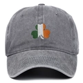 Vintage washed grey baseball cap with embroidered clover shamrock in Irish flag colors - Gray