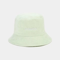Detailed view of light green terry cloth bucket hat with white mama embroidery - M (56-58cm) / Light Green