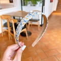Handmade fabric headband featuring a blue and yellow floral daisy pattern for women - Blue Sunflower