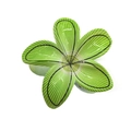 Vibrant emerald green flower hair claw clip with white stripes and black edge accents - UV Grid Plumeria [Green]