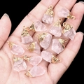 Pink agate crystal pendants with gold electroplated edges for DIY necklace jewelry making - White Crystal
