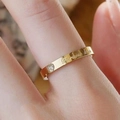 Golden titanium steel ring with Forever Love script engraving and a small heart diamond - 38-c-1 Rose / Size 5