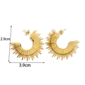 Polished gold half-sun triangle earrings with hammered texture measuring 2.9cm by 3.9cm - Gold Sunburst Stud Earrings (ER-1140)