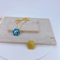 Chic gold-plated copper cherry blossom pendant with blue enamel and Tai Chi motif - Blue Flower Tai Chi