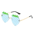 Quirky strawberry-shaped sunglasses with light blue lenses and gold metal frame - Gold Frame Blue Lenses
