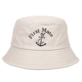 Beige cotton canvas bucket hat featuring a nautical anchor and 'First Mate' embroidery - Adjustable / Beige First Mate