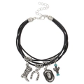 Bracelet multicouche style bohème en cuir avec breloques bottes et fer à cheval - Bracelet en Corde de Cuir Multi-rangs (8732) / Noir