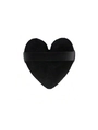 Heart-shaped black flocked powder puff with satin ribbon strap for makeup setting - Flocked Heart Puff / Black