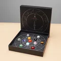 Solar system crystal collection box with 12 natural gemstones and star map print - Zodiac Theme Crystal Ball Set