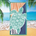 Microfiber beach towel with sea turtle mandala print on vibrant striped background - Sea Turtle Beach Towel 4