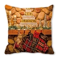 Detailed fabric texture of Christmas pillowcase with holiday typography and festive motifs - 18x18 Inch / 17