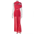 Detail van rode lange mouwen jurk met uitsparingen en stretch mesh voor een slanke pasvorm - S / Rood