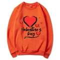 Orange Valentine's Day sweatshirt featuring a red heart print and Happy Valentine's Day text - S / Tops / Orange (311)
