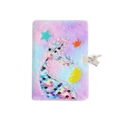 Detail of plush mermaid tail notebook with colorful sequins and a silver metal privacy lock - Tie-Dye Purple