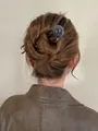 U-shaped hair pin with a dark grey marble texture bead for elegant bun hairstyles - Leopard Print Grey