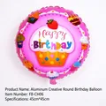 Pink 45cm round foil balloon with cupcake design and Happy Birthday lettering - Round Birthday Balloon