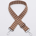 Adjustable brown and white houndstooth woven handbag strap with silver metal lobster clasps - No. 336 Silver Hook