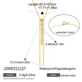 Detailed technical diagram of 18K gold stainless steel Y-necklace with size measurements - Round Rhinestone Tassel Style (JDN0311127)
