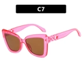 Pink transparent cat-eye sunglasses featuring unique hollow chain temples and amber lenses - Transparent Rose Red