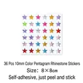 Self-adhesive colorful 10mm star crystal gemstone stickers for kids DIY crafts - 36 Pcs 10mm Colorful Star Stickers
