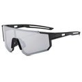 Sporty frameless cycling sunglasses with black hollow frame and silver mirrored shield lens - Black Frame Silver Mirrored Lens