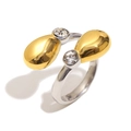 18K vergoldeter Schlangenkopf-Ring mit Zirkon-Steinen auf Edelstahl-Band für Damen - Schlangenkopf Zirkonia Offener Ring - Zweifarbig
