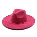Detail of rose red suede fedora hat featuring a stylish gold metal ring with ball accents - M(56-59CM) / Rose Red